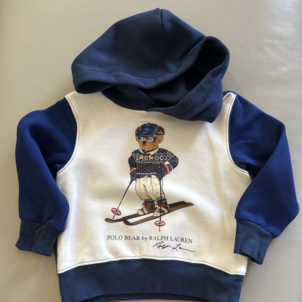 Polo Navy and Cream Big Bear Hooded Sweater Size 2T
